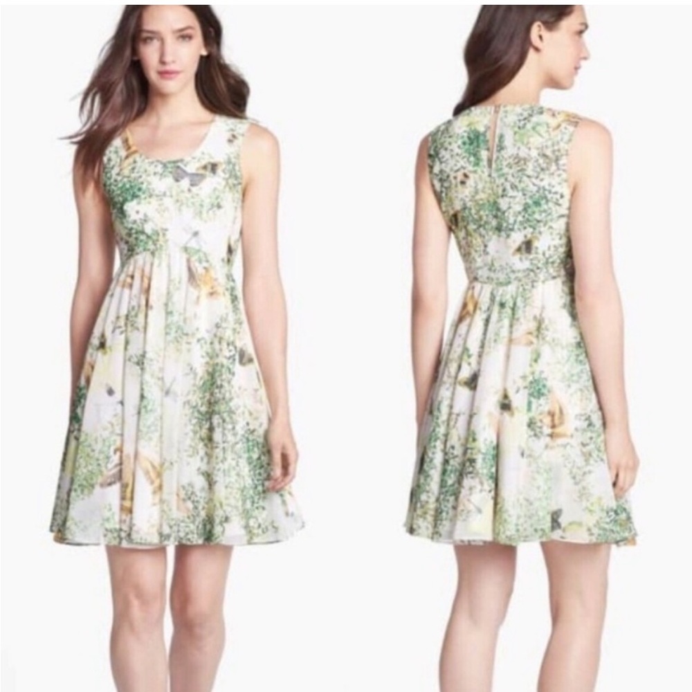 Ted Baker Liano Dancing Leaves Bird Butterfly Dragonfly Print A-Line Dress 8 - Picture 2 of 9